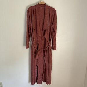 Garnet Hill Duster Cardigan Floor Length Maroon Small Cotton Tencel Lyocel Blend